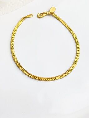 Vintage Gold Tone Herringbone Chain Bracelet Ambassador Korea Signed 7.6